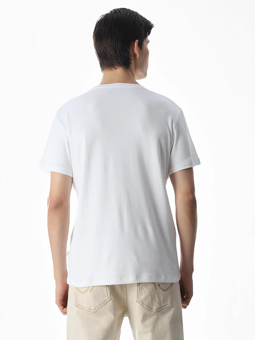 White Printed Crew Neck T-shirt - Image 4