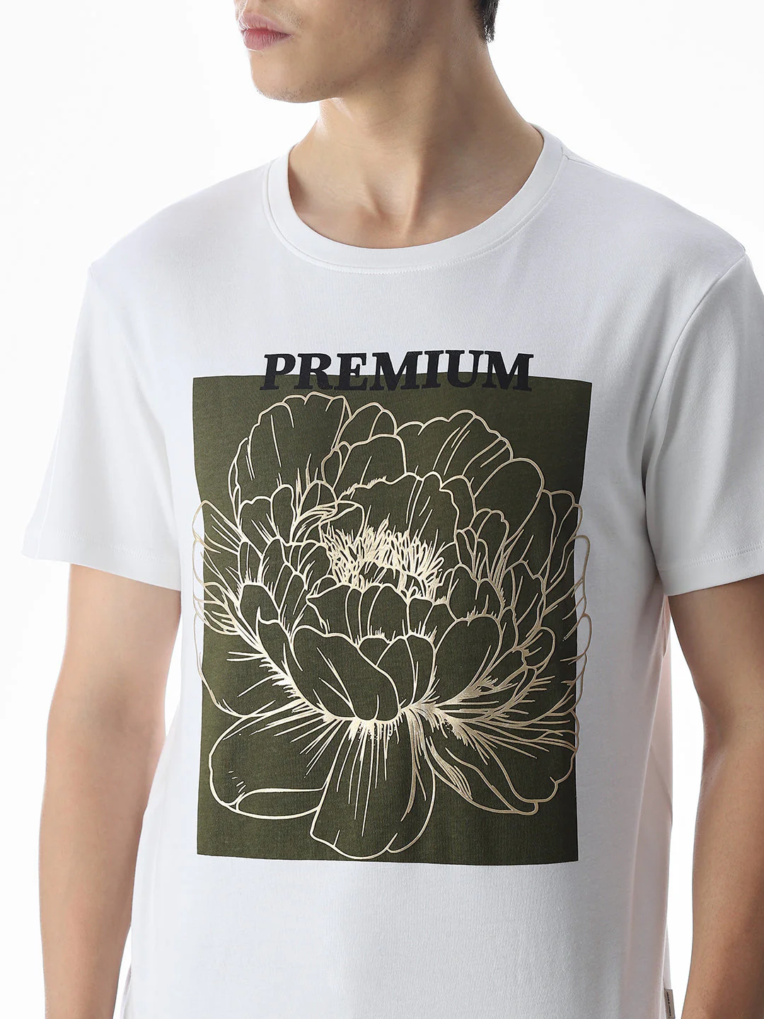 White Printed Crew Neck T-shirt - Image 5