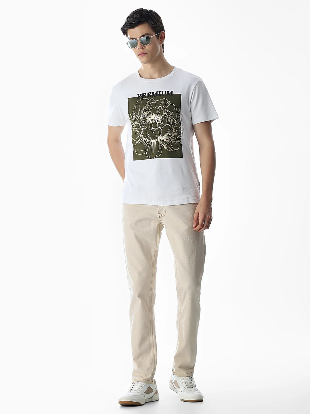 White Printed Crew Neck T-shirt - Image 6
