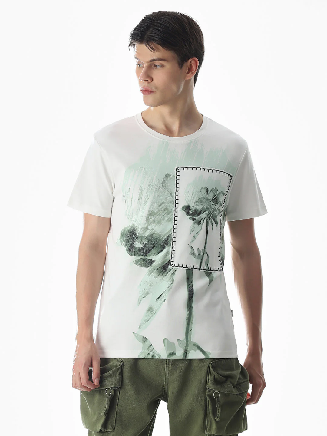 White Applique Patchwork T-Shirt - Image 2