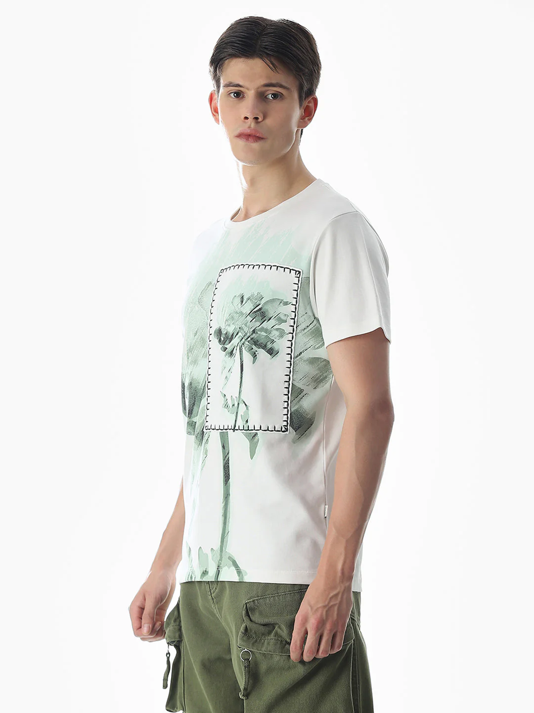 White Applique Patchwork T-Shirt - Image 3