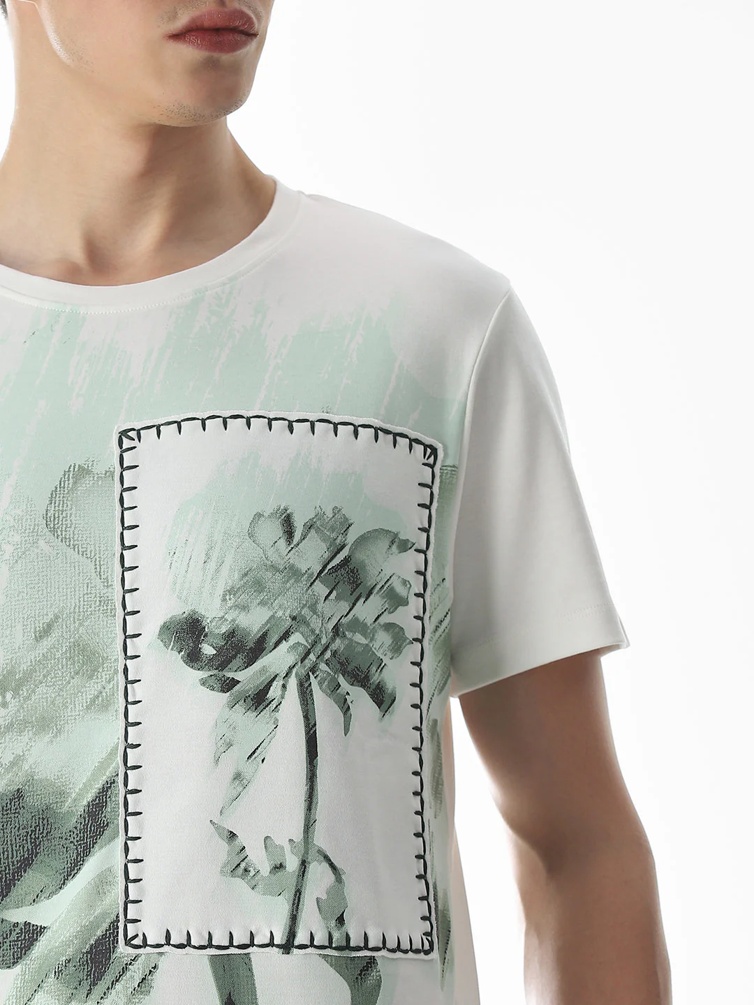 White Applique Patchwork T-Shirt - Image 5