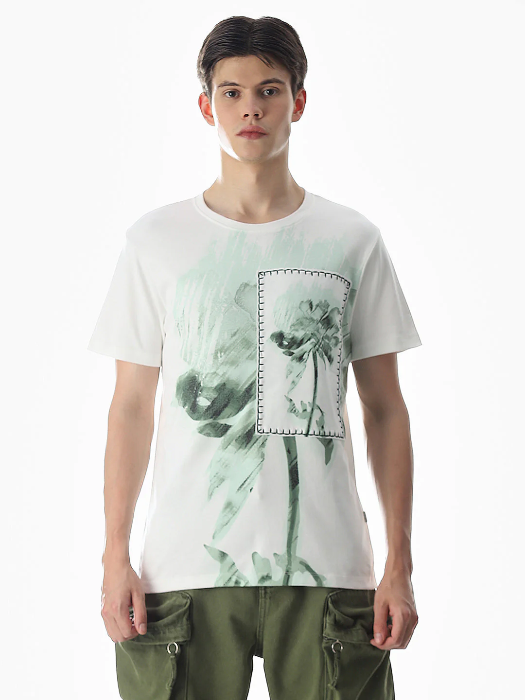 White Applique Patchwork T-Shirt - Image 8
