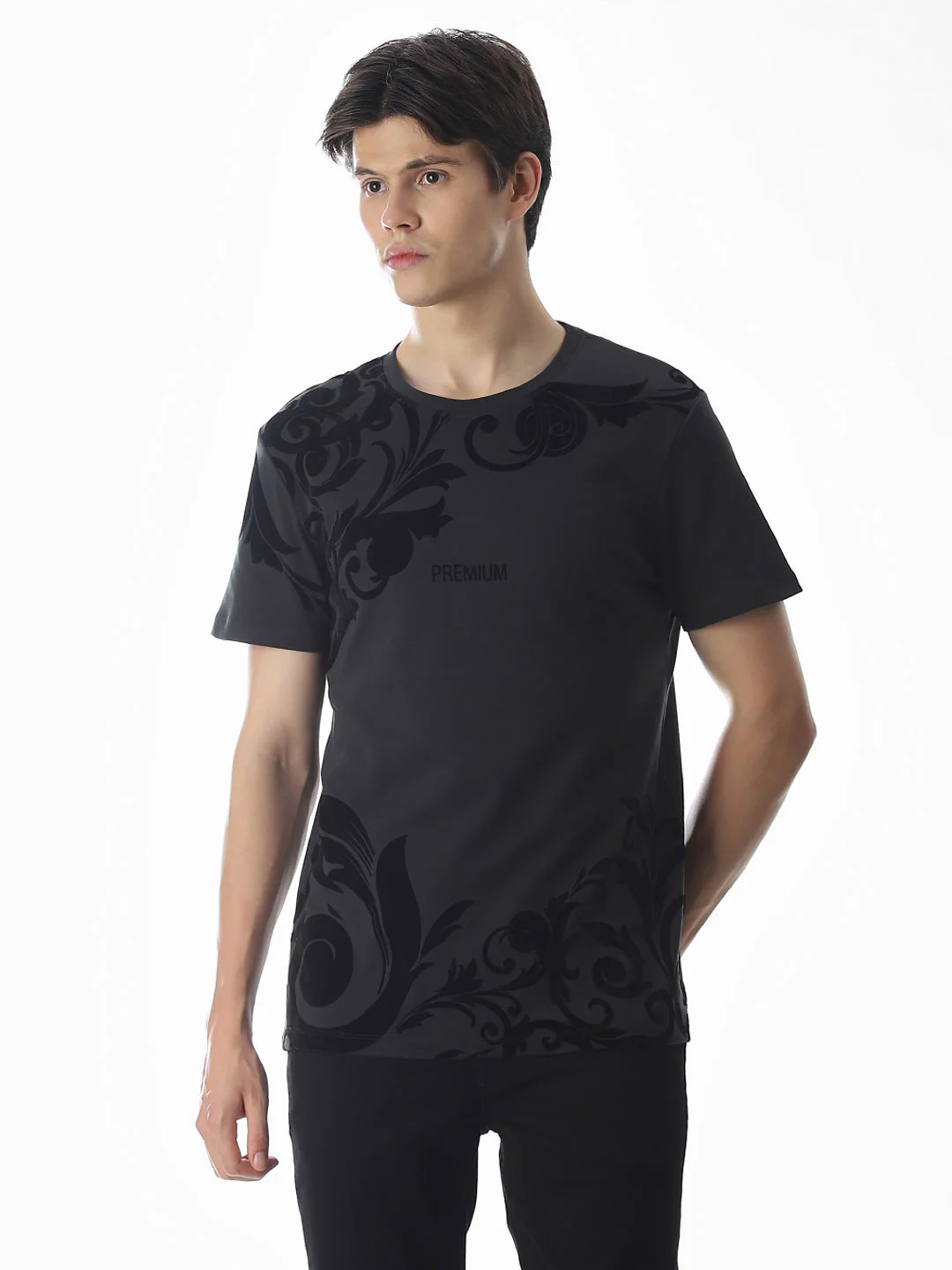 Black Printed Cotton T-shirt - Image 2