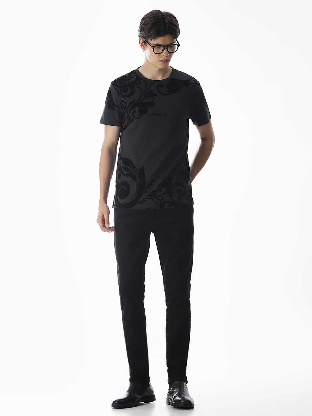 Black Printed Cotton T-shirt - Image 6