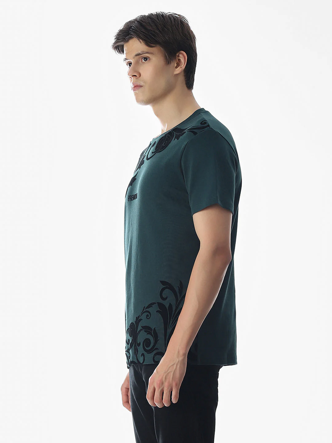 Dark Green Printed Cotton T-shirt - Image 3