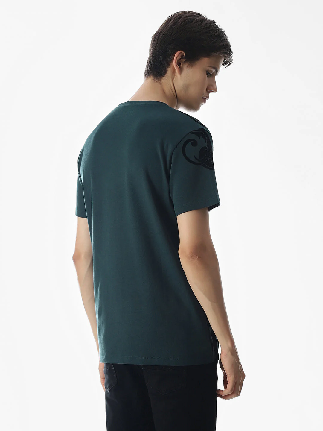 Dark Green Printed Cotton T-shirt - Image 4