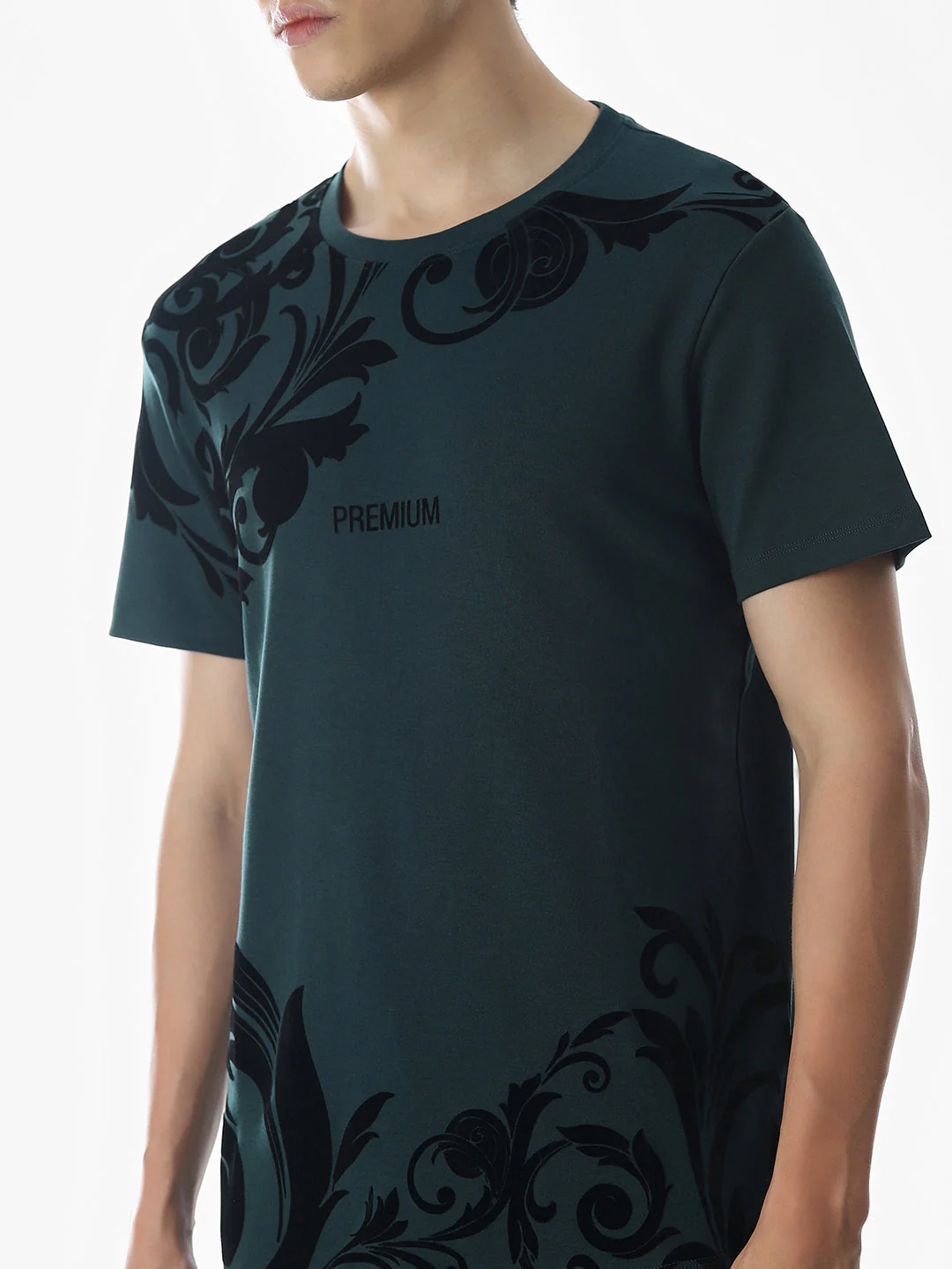 Dark Green Printed Cotton T-shirt - Image 5