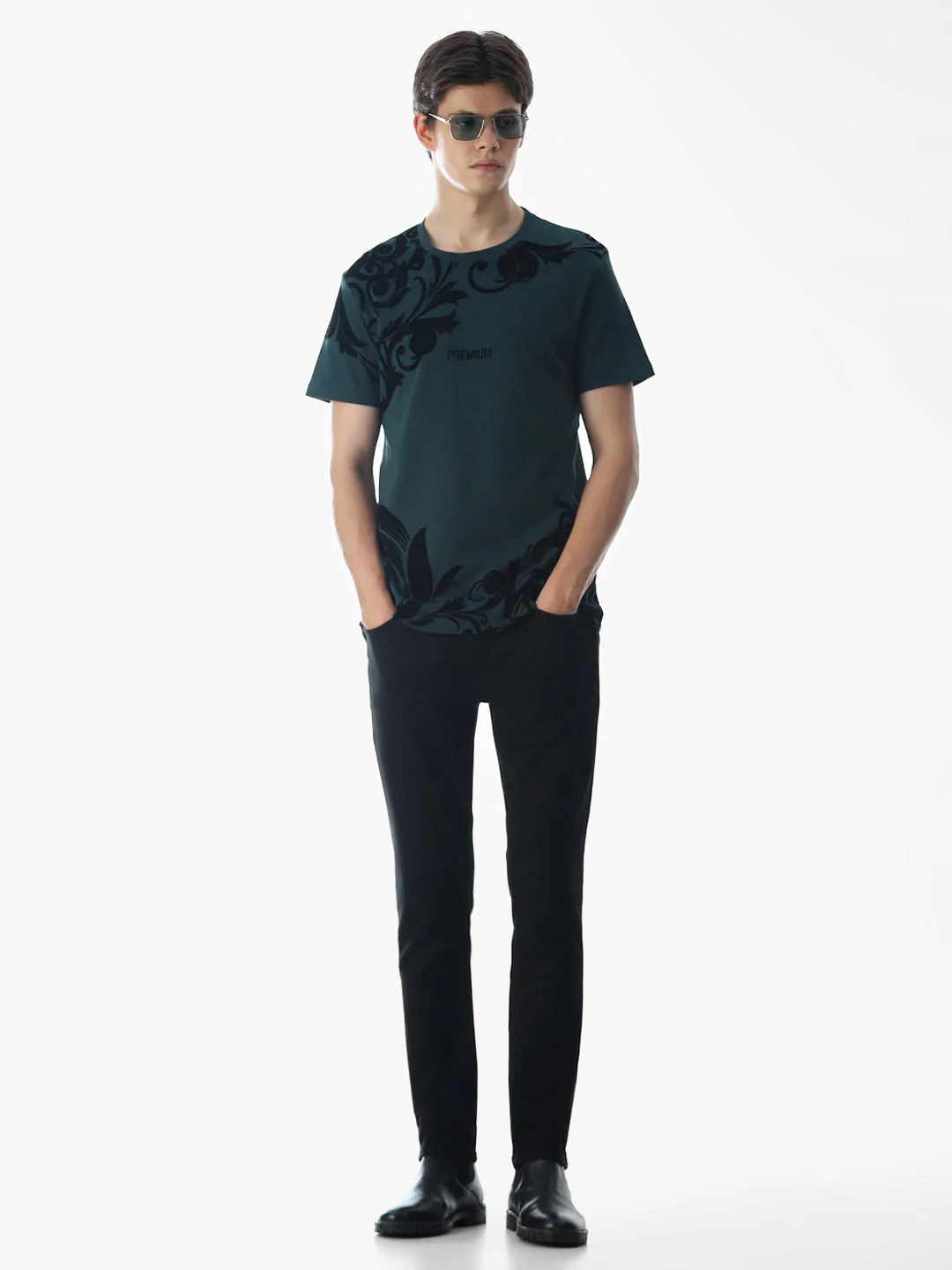 Dark Green Printed Cotton T-shirt - Image 6