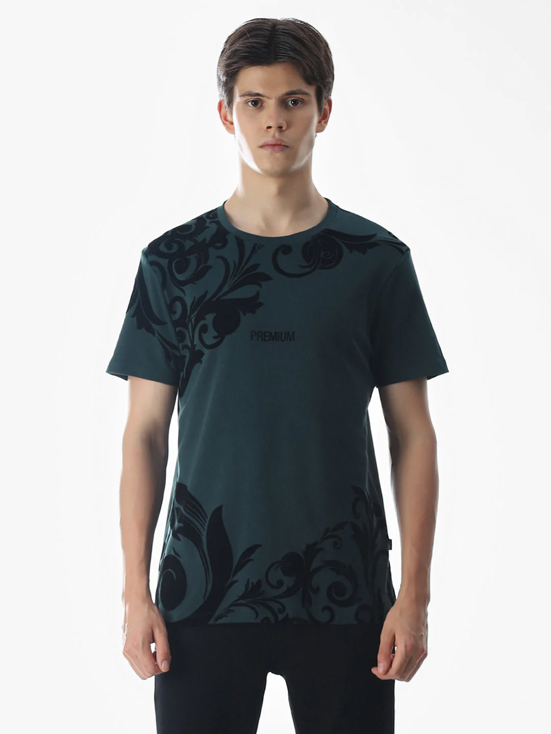 Dark Green Printed Cotton T-shirt - Image 8