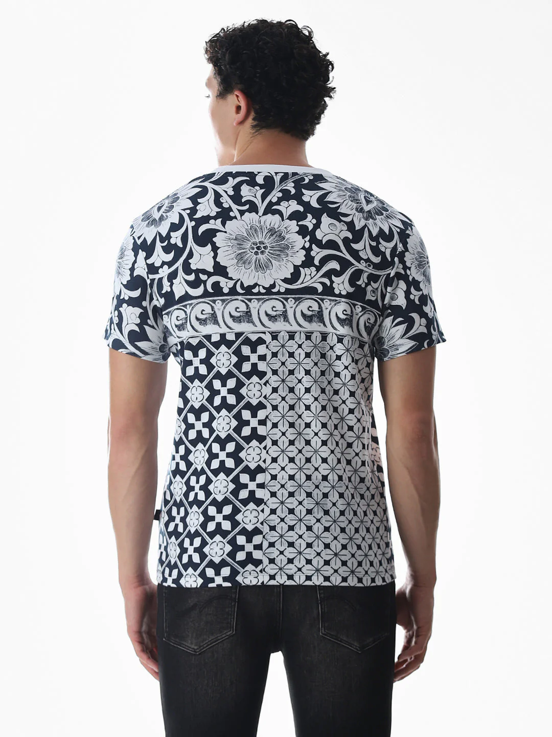 Navy Blue Printed Cotton T-shirt - Image 4