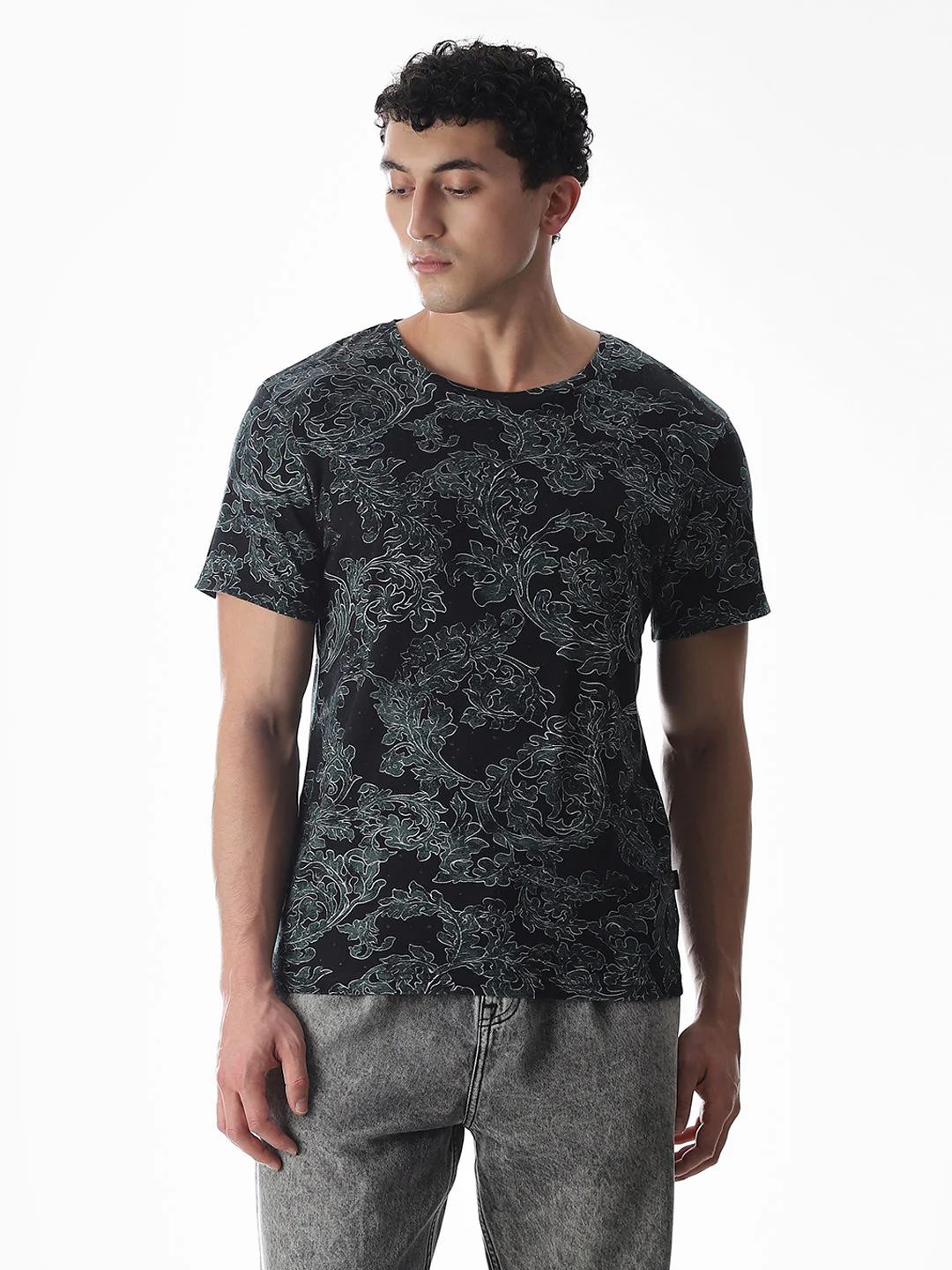Black Printed Cotton T-shirt - Image 2