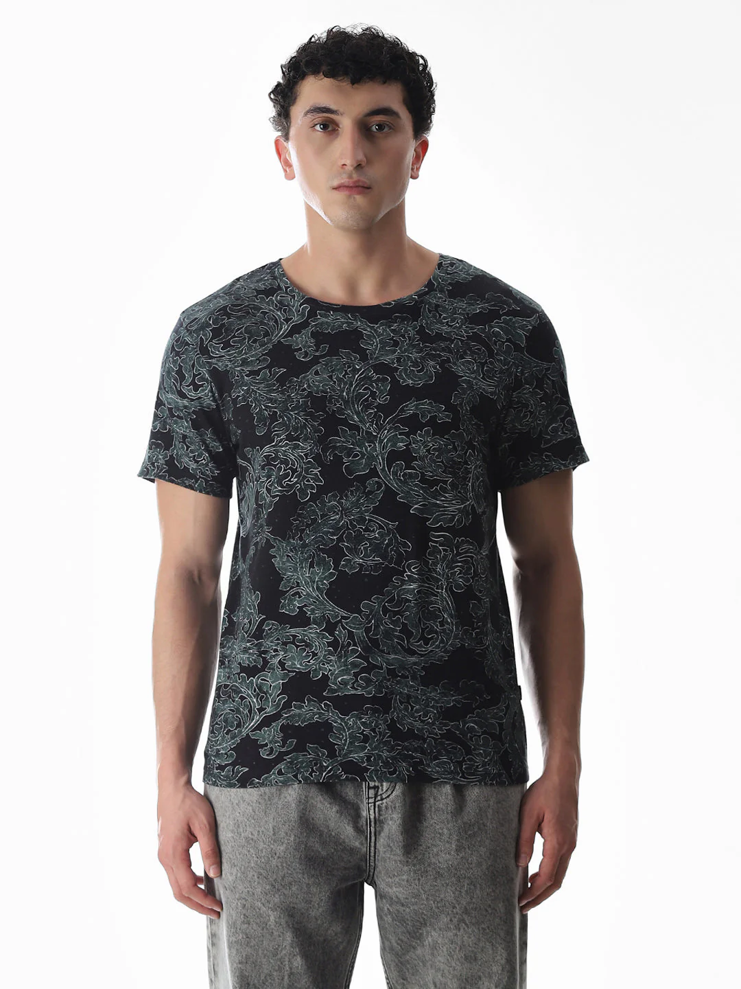 Black Printed Cotton T-shirt - Image 8