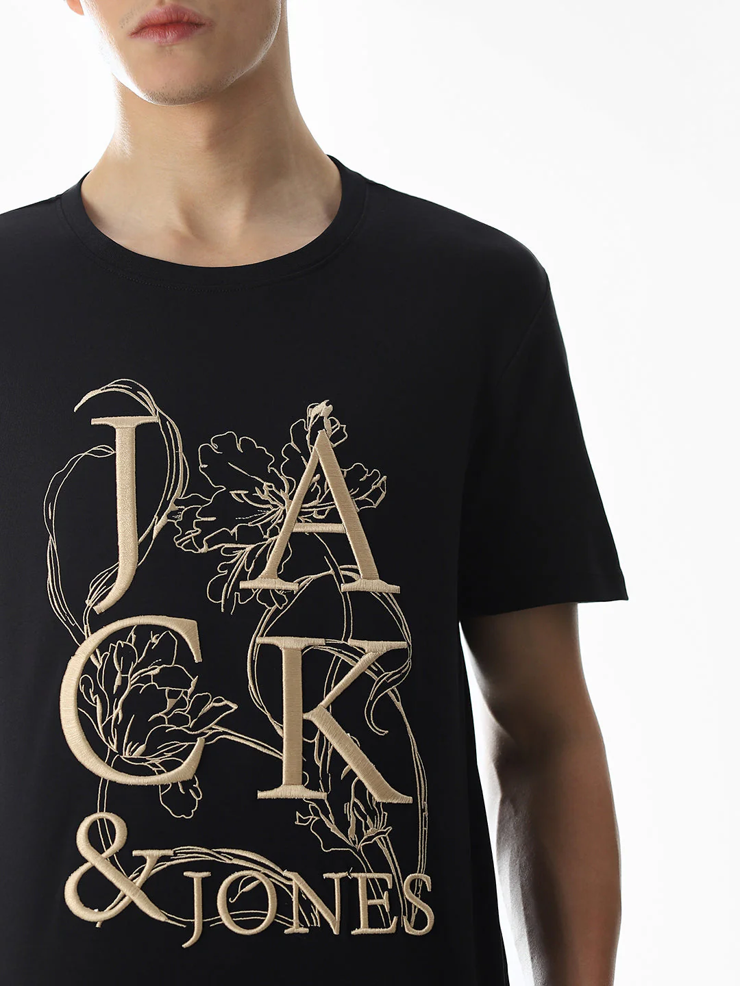 Black Embroidered Print Cotton T-shirt - Image 5