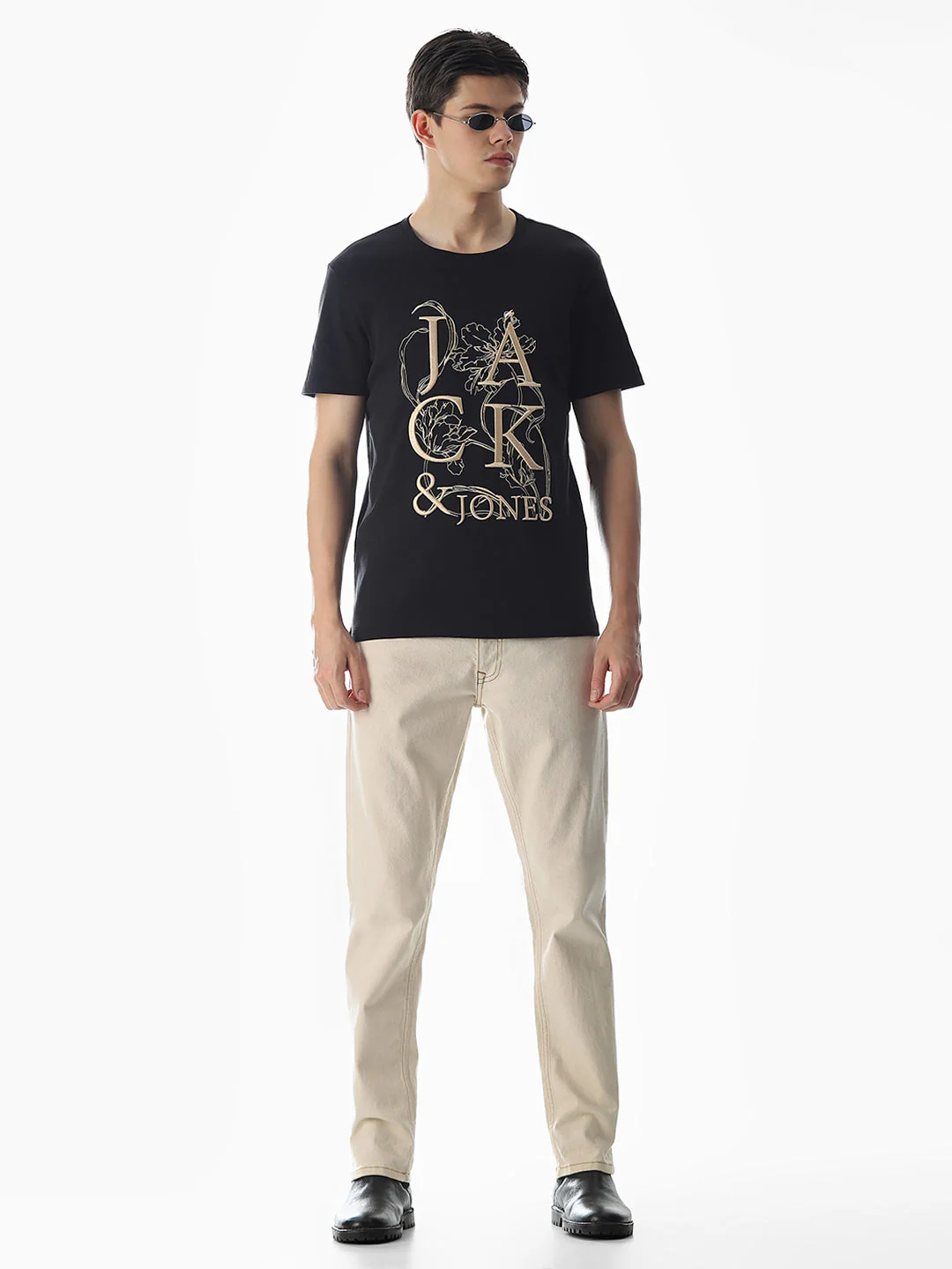 Black Embroidered Print Cotton T-shirt - Image 6