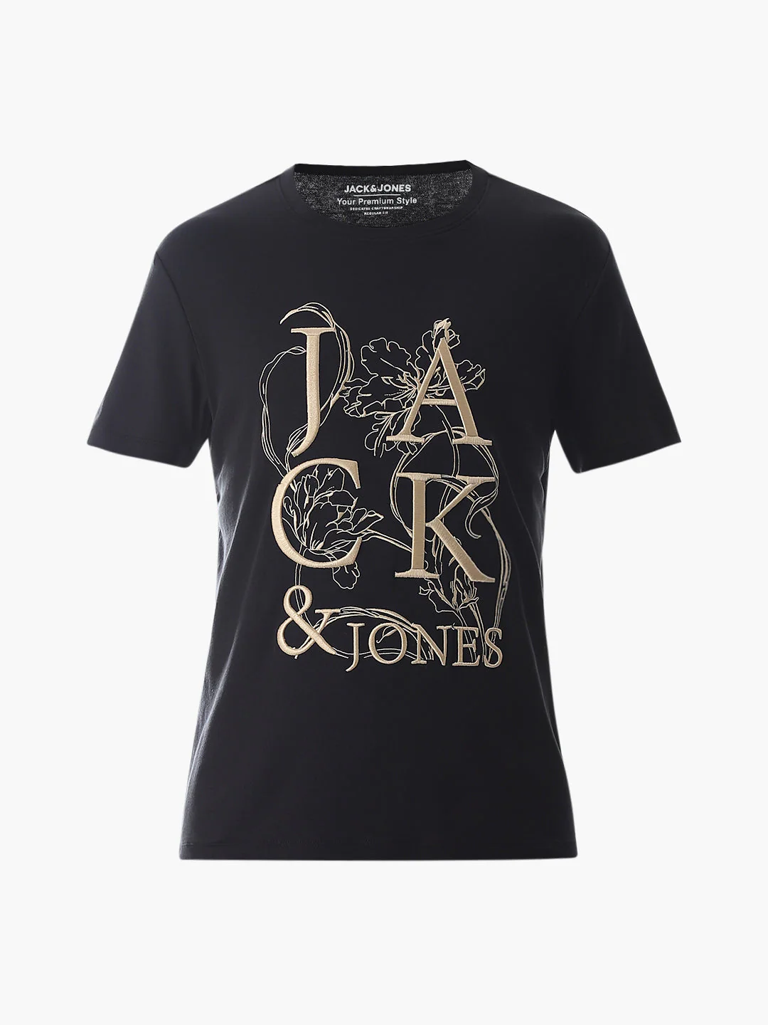Black Embroidered Print Cotton T-shirt - Image 7