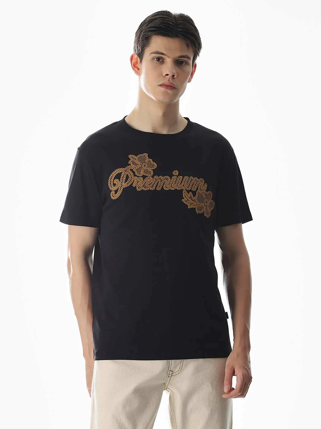 Black Embroidered Cotton T-shirt - Image 2