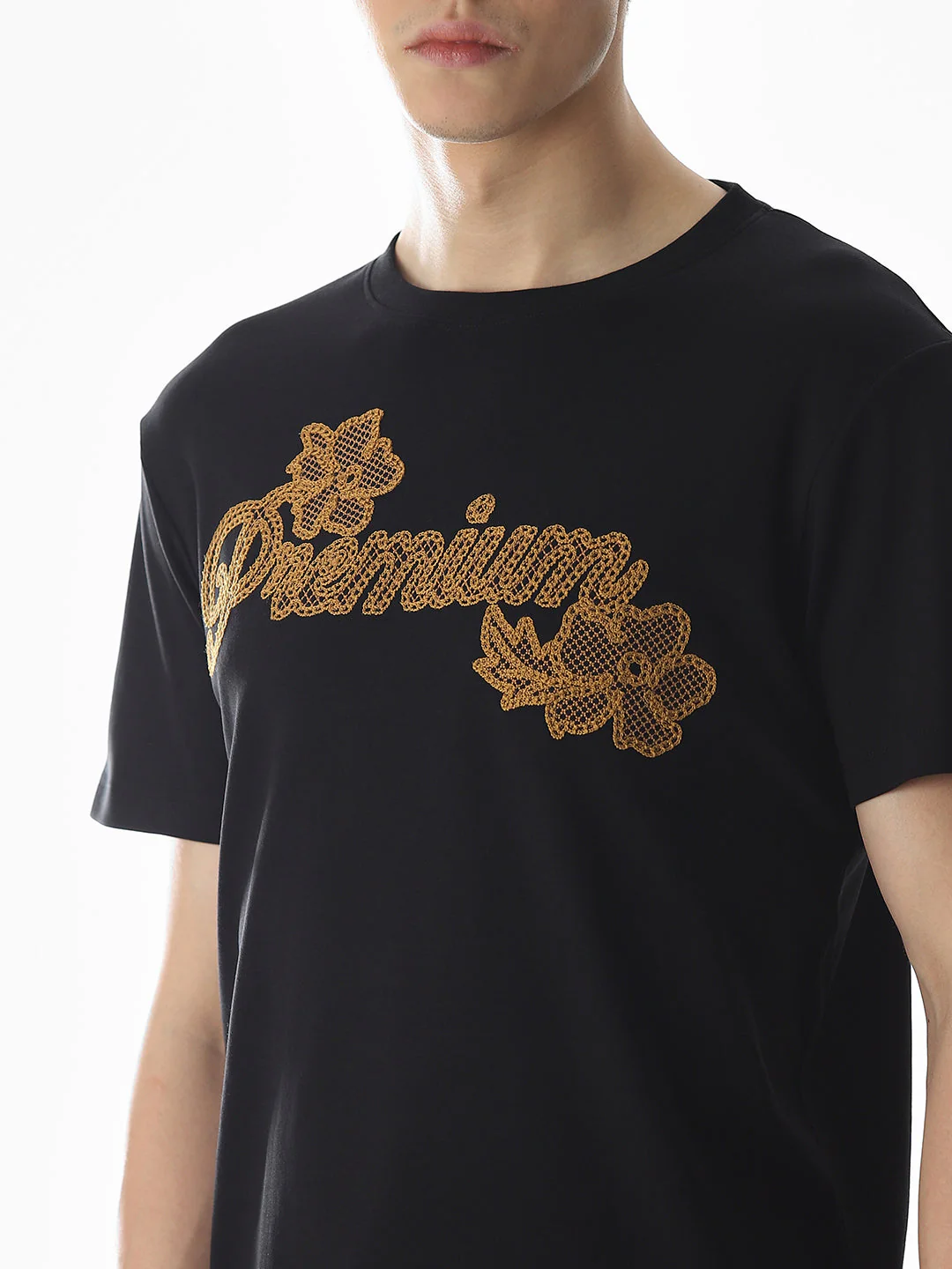 Black Embroidered Cotton T-shirt - Image 5