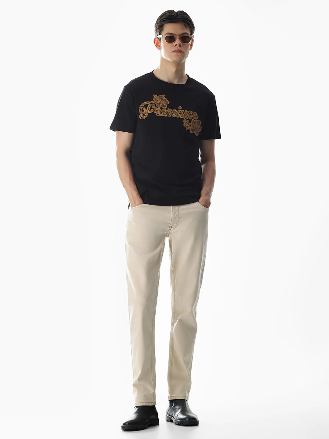 Black Embroidered Cotton T-shirt - Image 6
