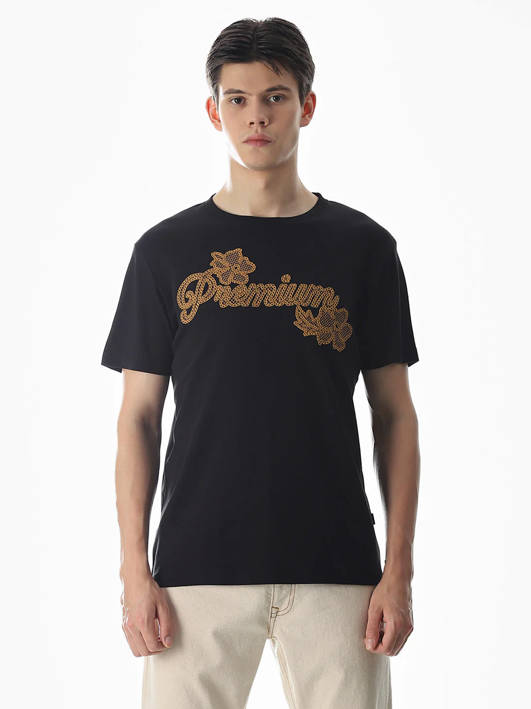 Black Embroidered Cotton T-shirt - Image 8
