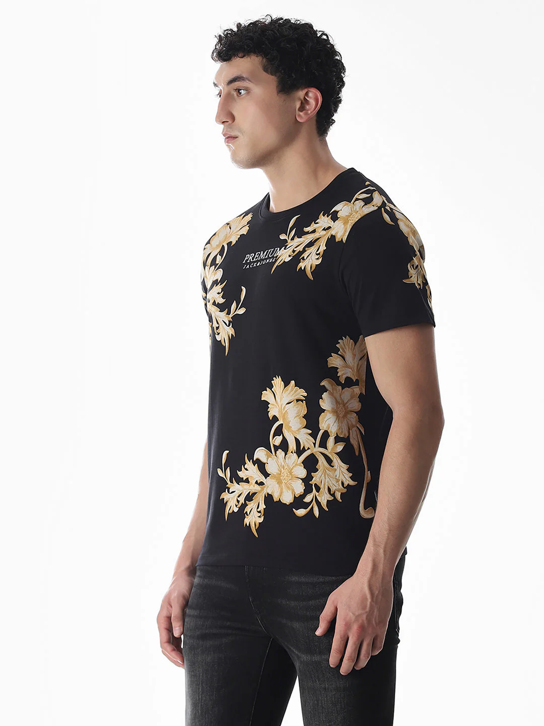 Black Printed Cotton T-shirt - Image 3