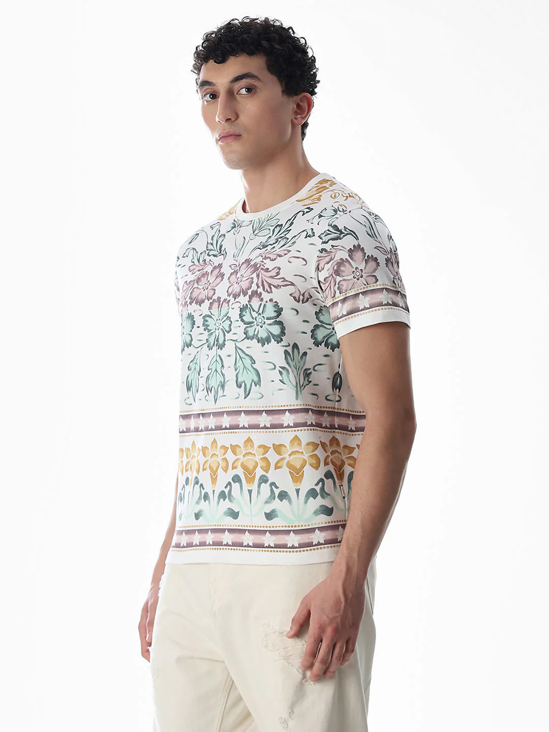 White Printed Cotton T-shirt - Image 3