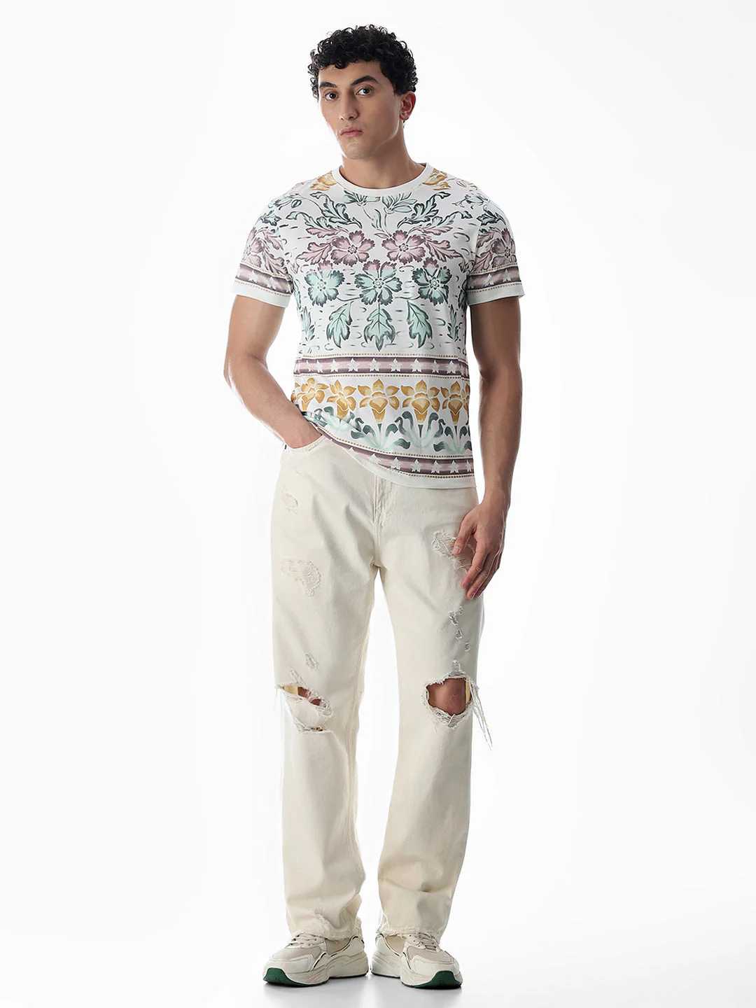 White Printed Cotton T-shirt - Image 6