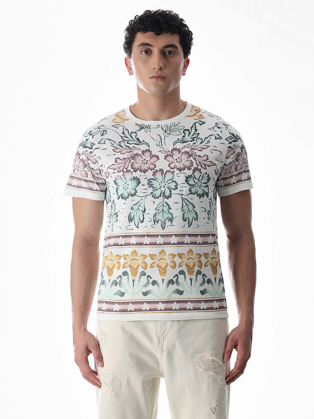 White Printed Cotton T-shirt - Image 8