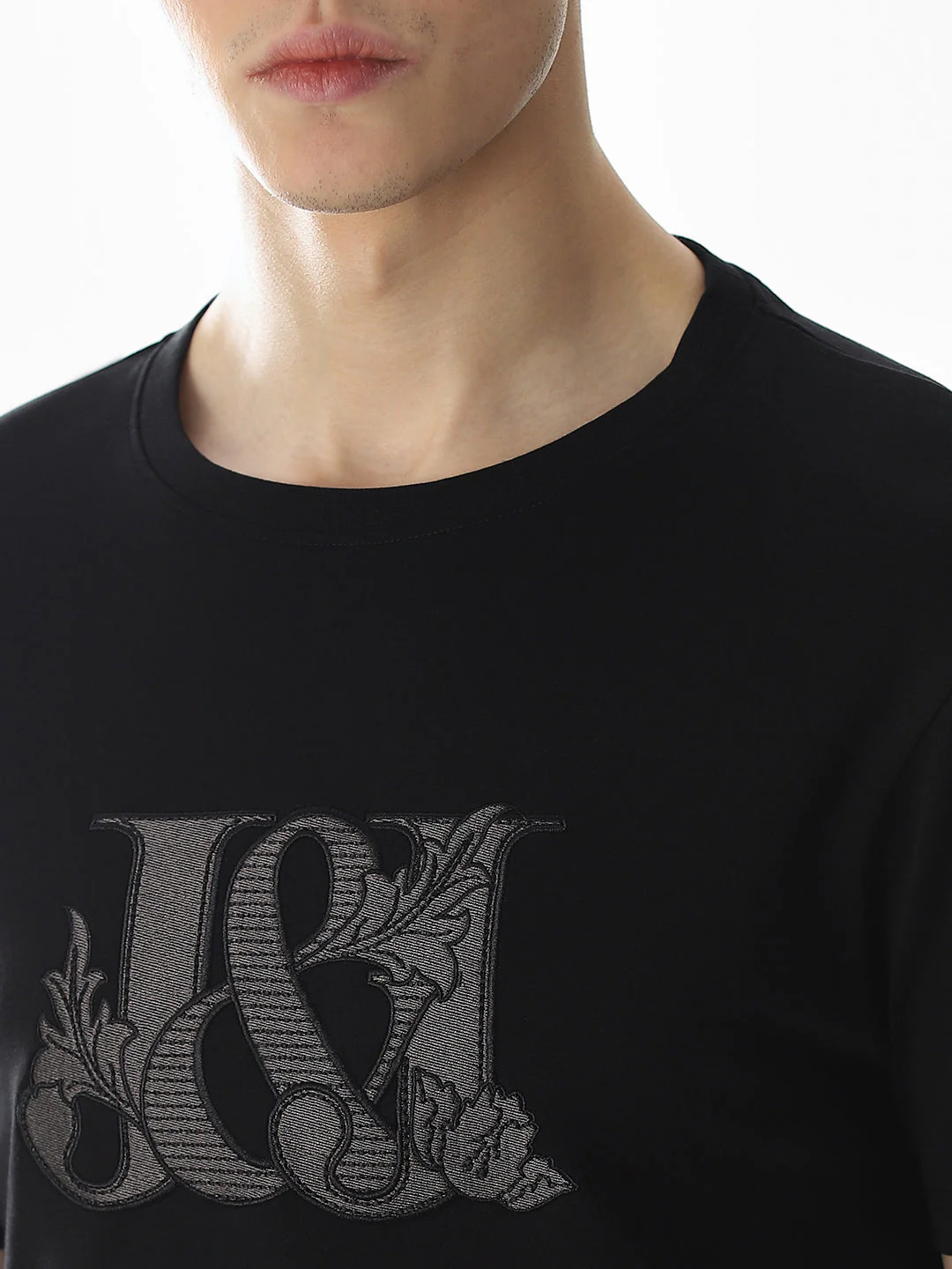 Black Applique Print Cotton T-shirt - Image 5