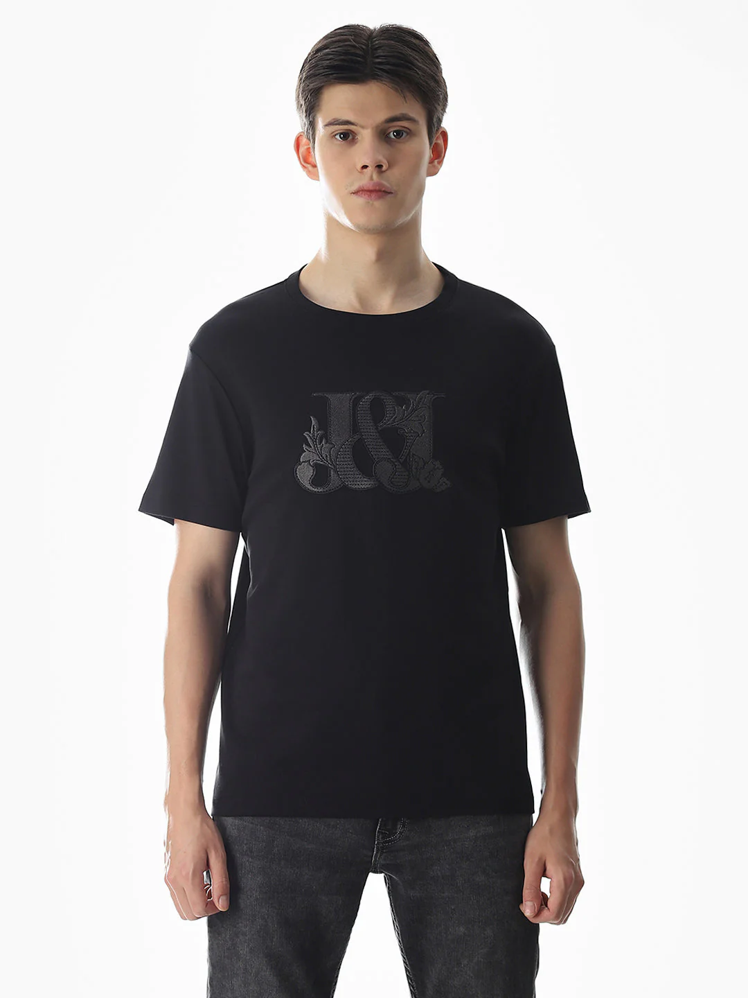Black Applique Print Cotton T-shirt - Image 8