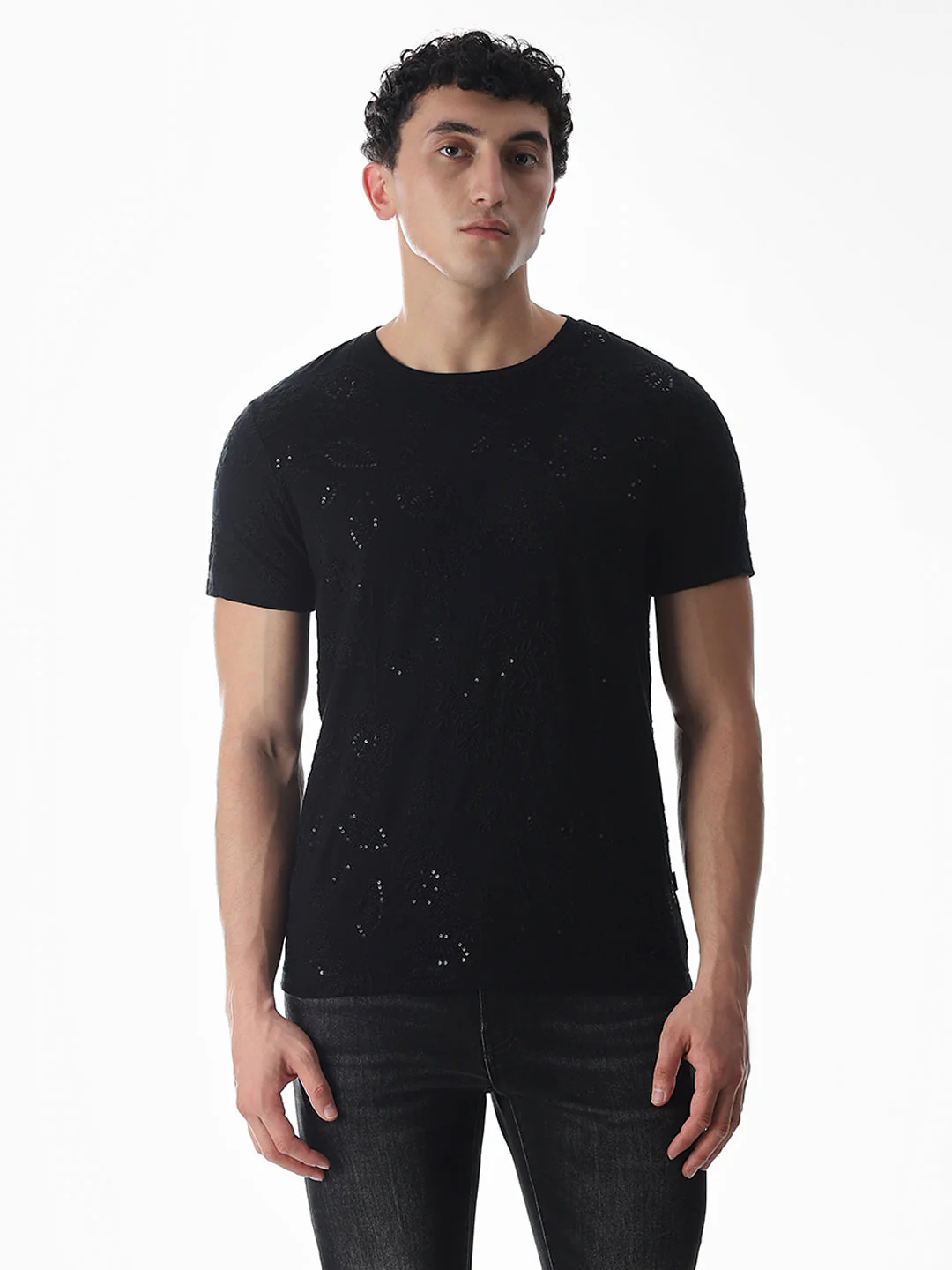 Black Embroidered Cotton T-shirt - Image 2