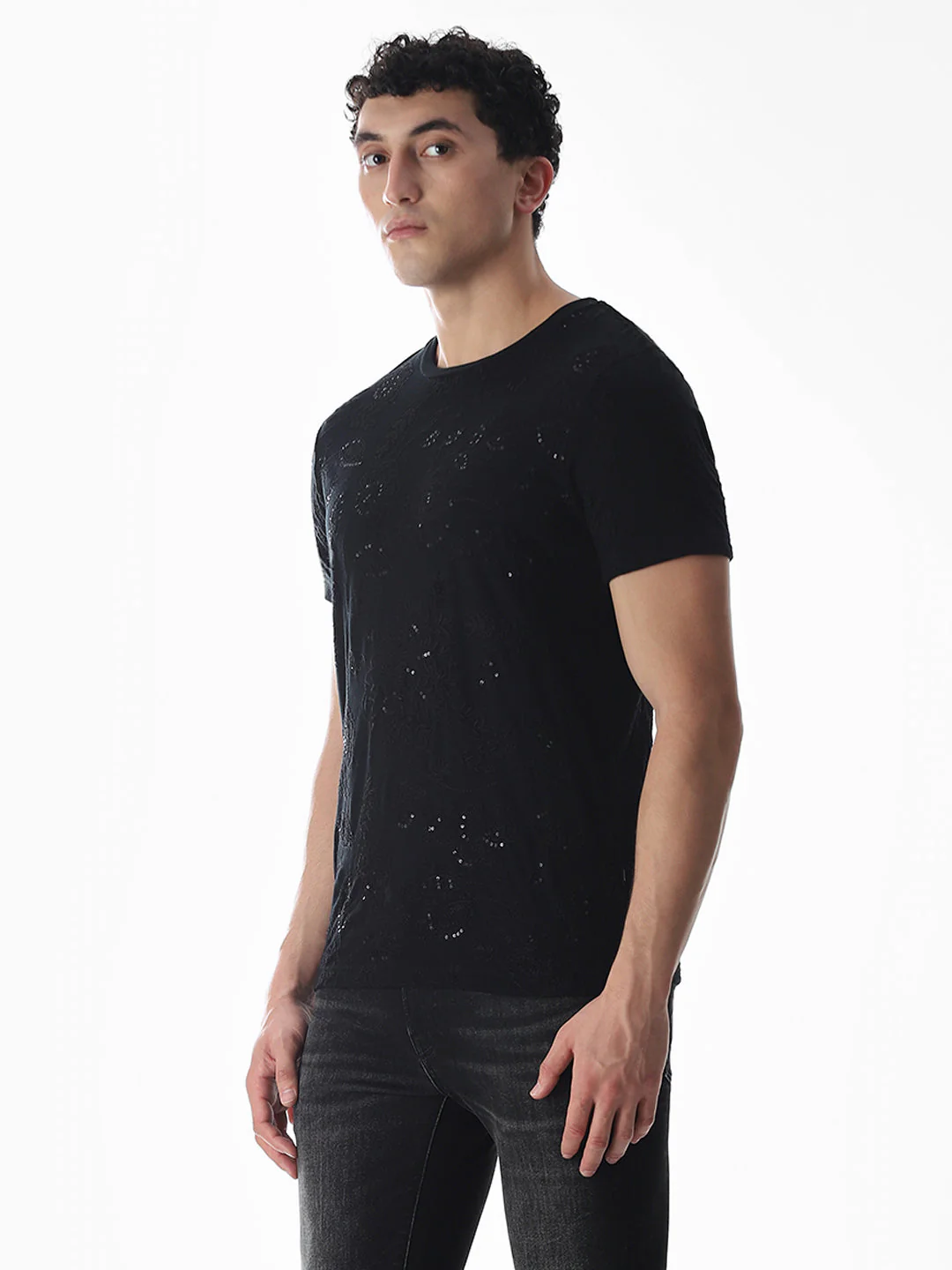Black Embroidered Cotton T-shirt - Image 3