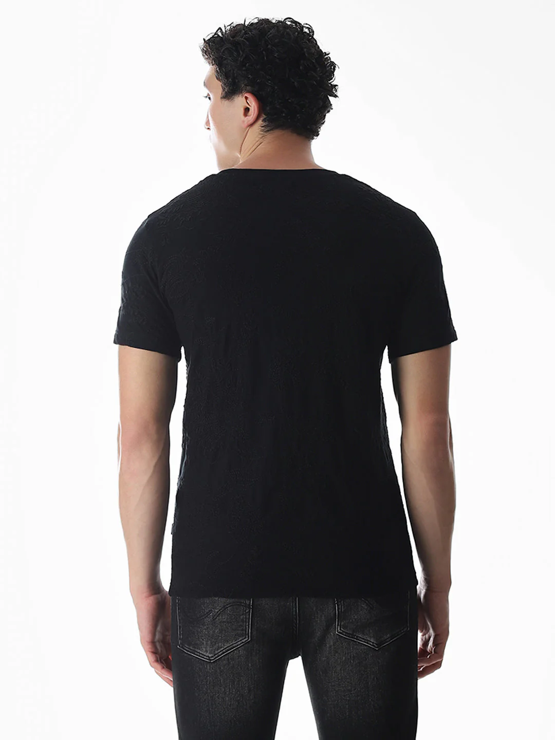 Black Embroidered Cotton T-shirt - Image 4