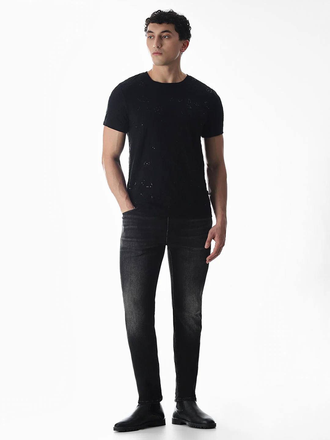Black Embroidered Cotton T-shirt - Image 6
