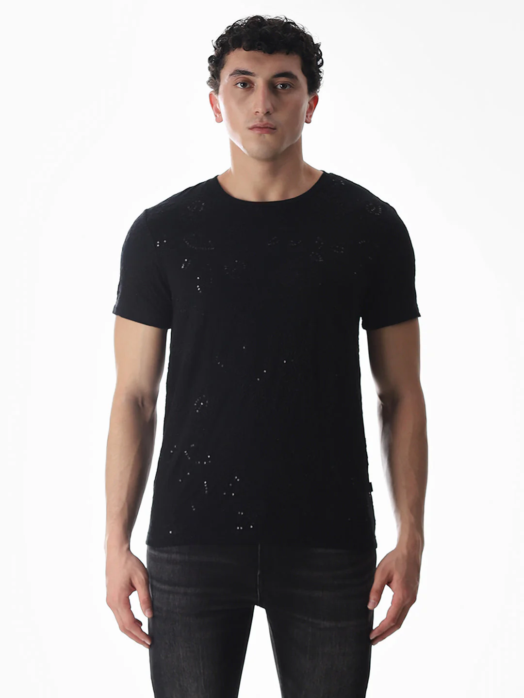 Black Embroidered Cotton T-shirt - Image 8