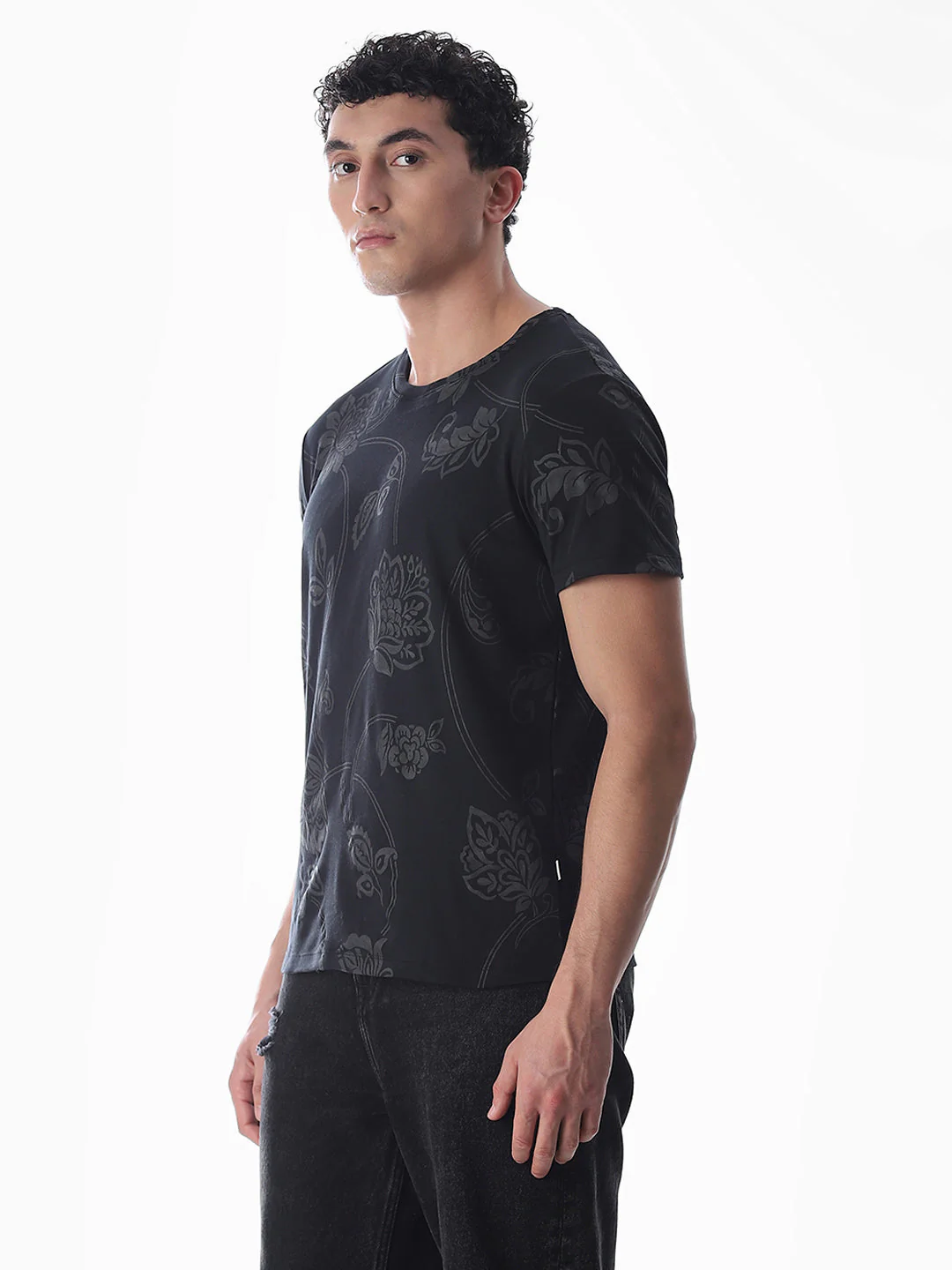 Black Printed Cotton T-shirt - Image 3