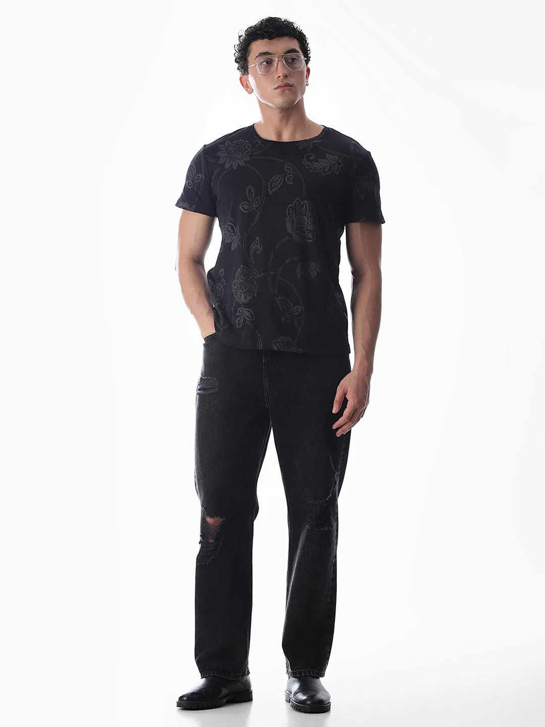 Black Printed Cotton T-shirt - Image 6
