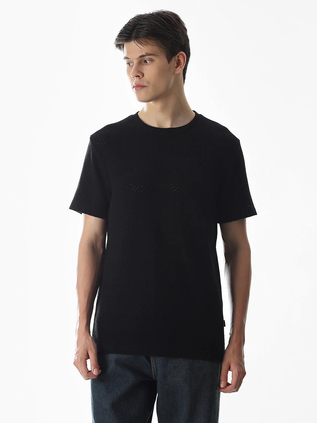 Black Jacquard Crew Neck T-shirt - Image 2