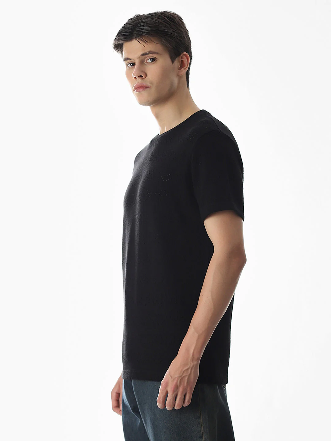 Black Jacquard Crew Neck T-shirt - Image 3