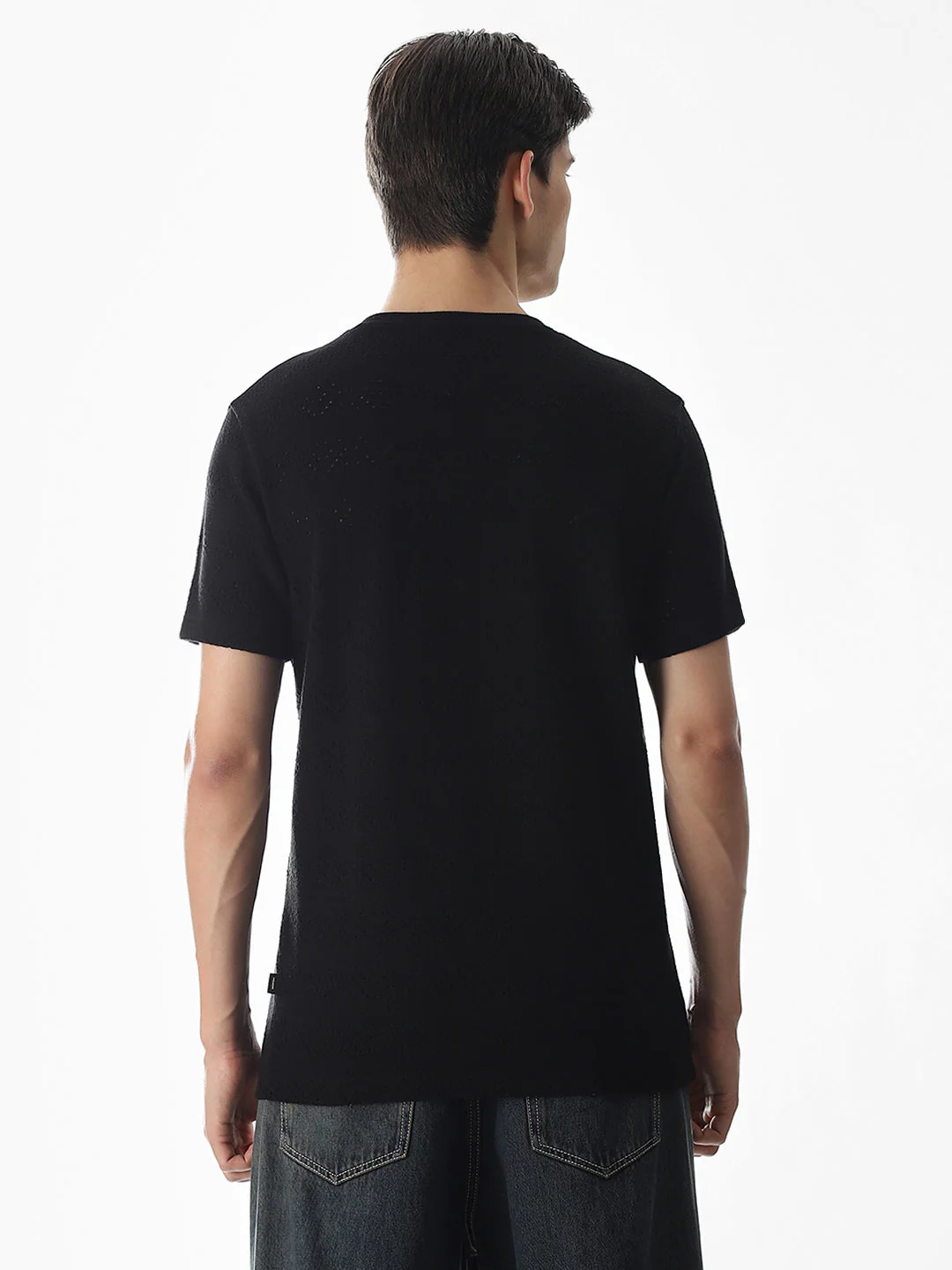 Black Jacquard Crew Neck T-shirt - Image 4