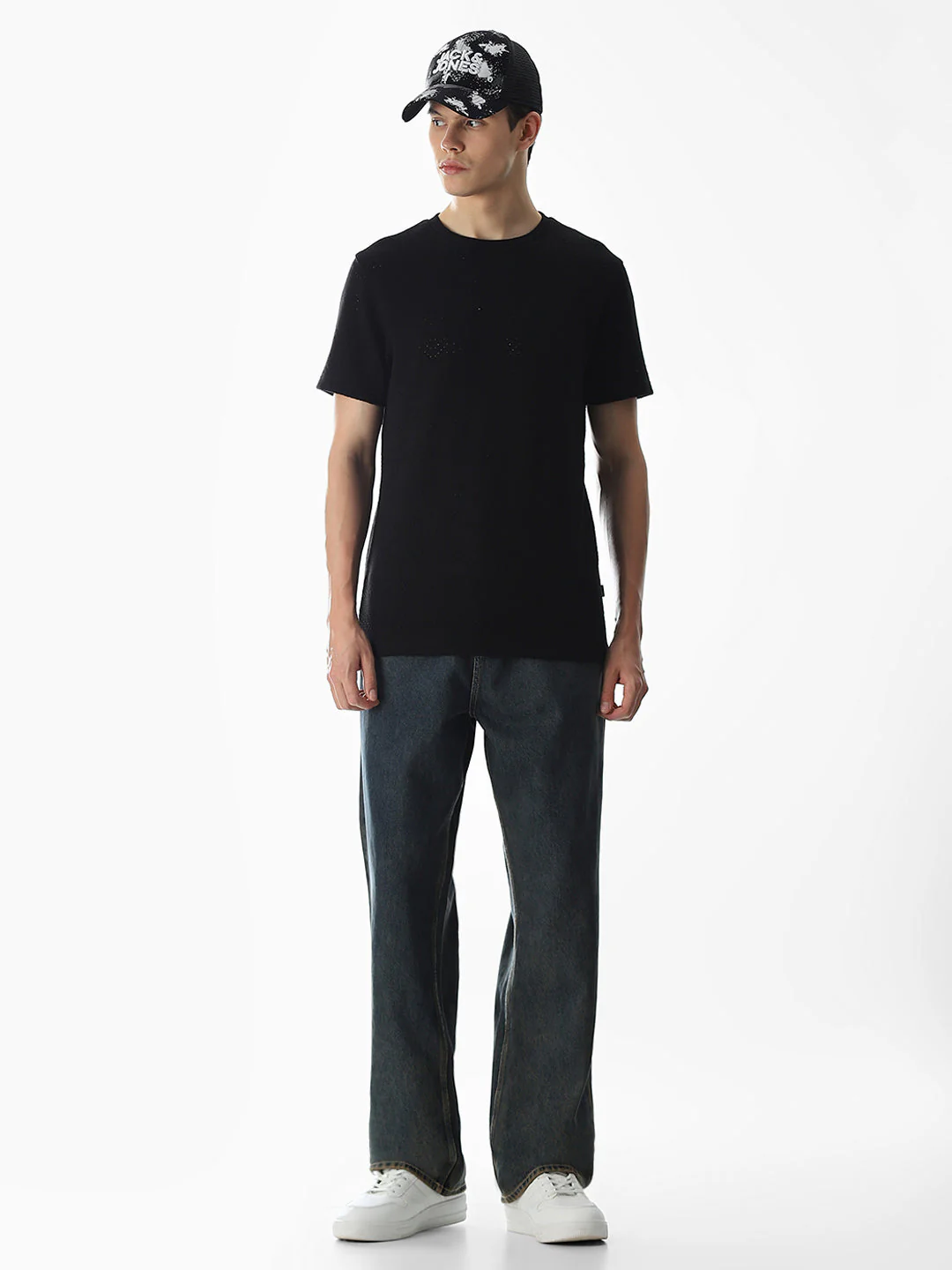 Black Jacquard Crew Neck T-shirt - Image 6