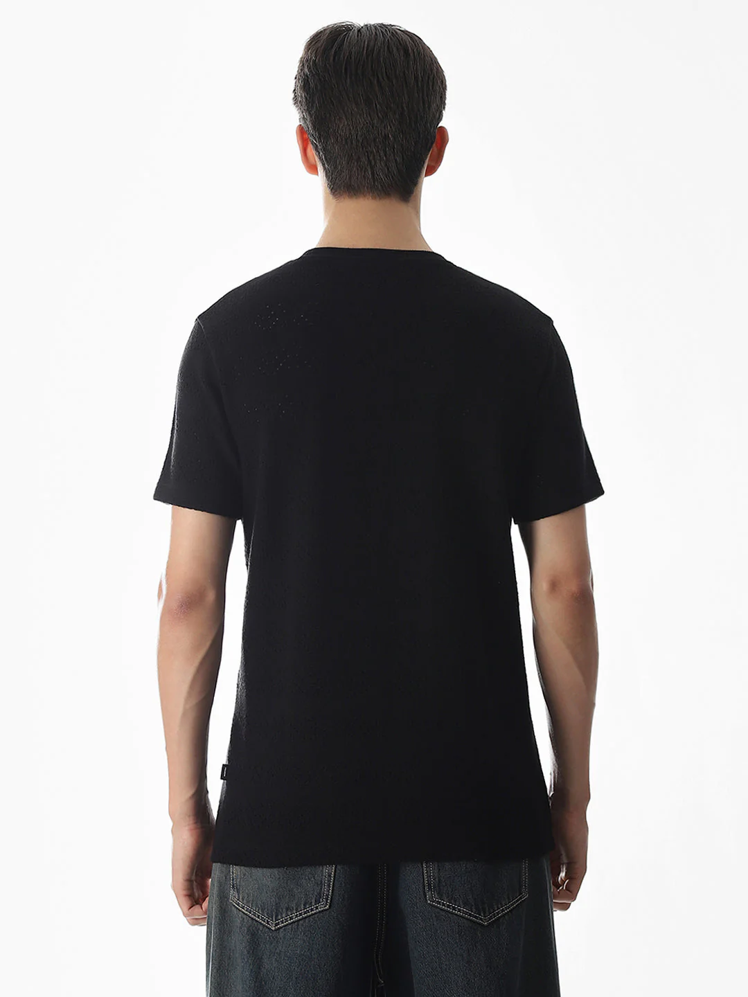 Black Jacquard Crew Neck T-shirt - Image 9