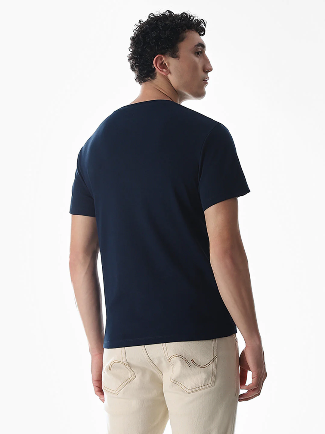 Navy Blue Printed Cotton T-shirt - Image 4