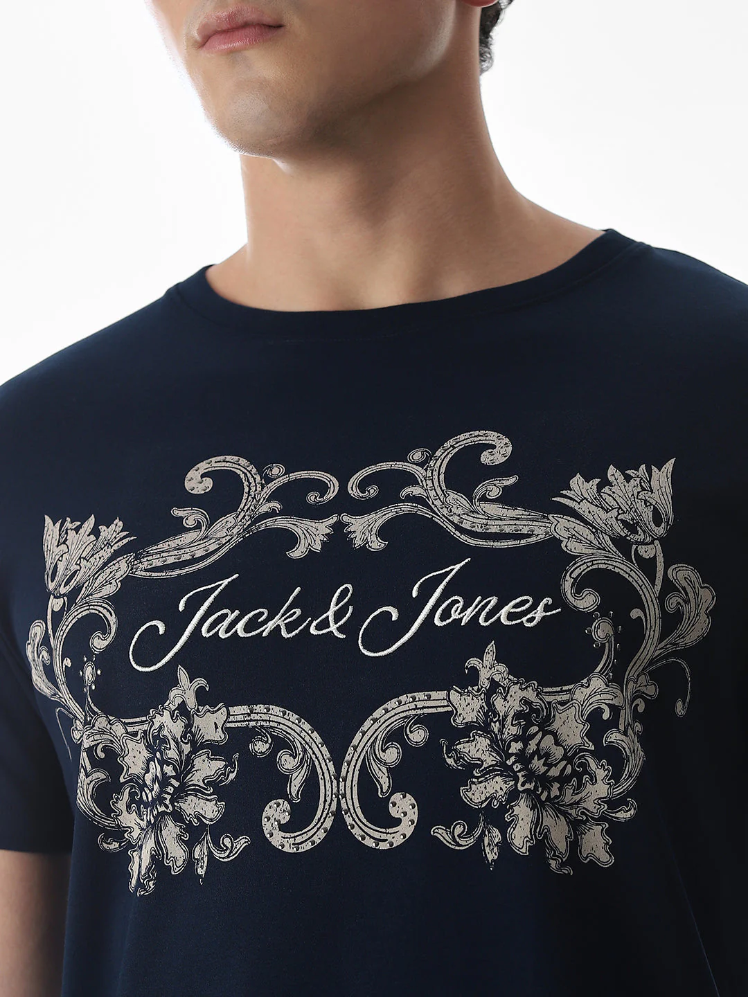 Navy Blue Printed Cotton T-shirt - Image 5
