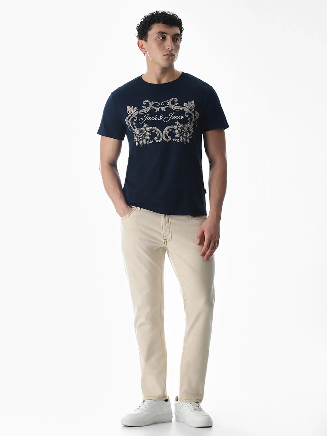 Navy Blue Printed Cotton T-shirt - Image 6