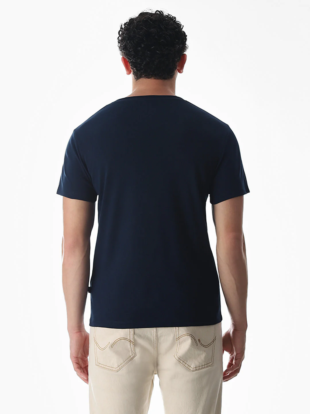 Navy Blue Printed Cotton T-shirt - Image 9
