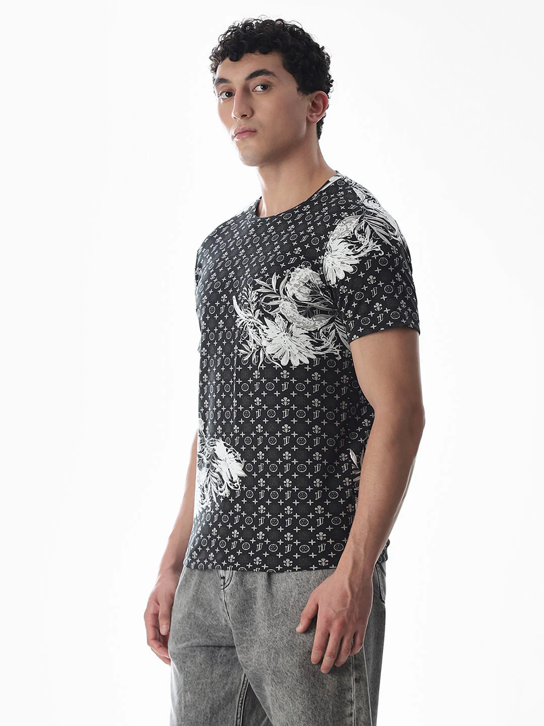 Black Abstract Print Cotton T-shirt - Image 3