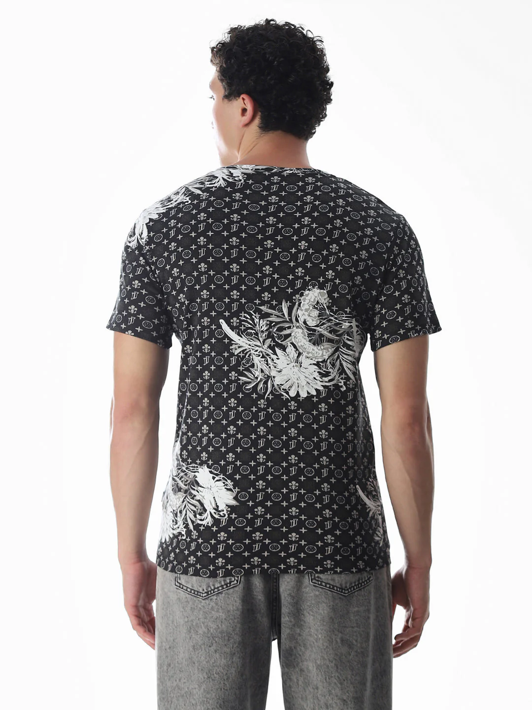 Black Abstract Print Cotton T-shirt - Image 4