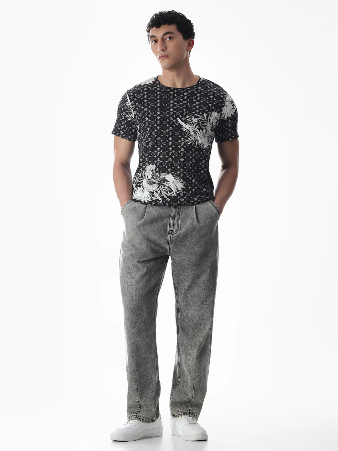 Black Abstract Print Cotton T-shirt - Image 6