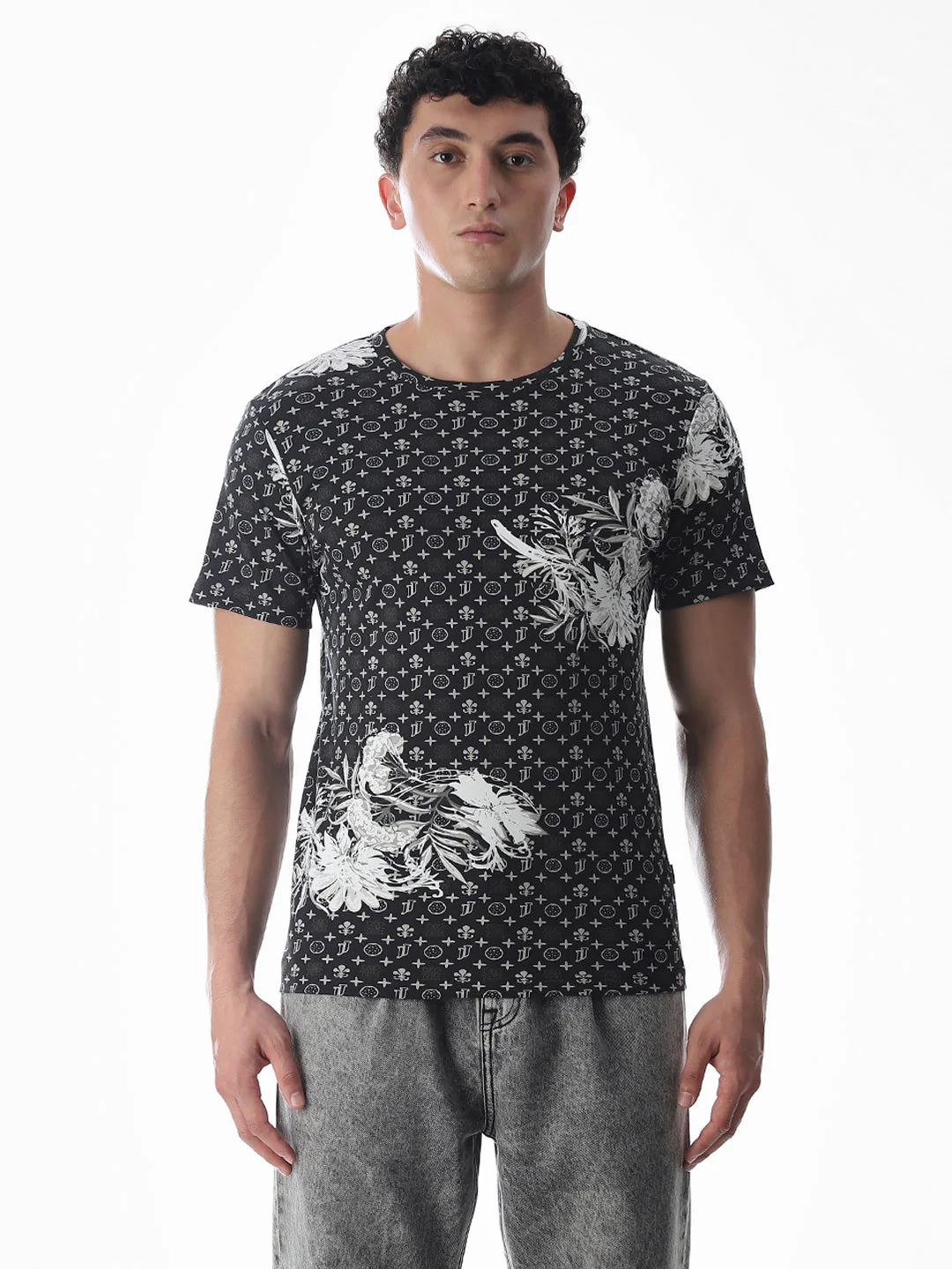 Black Abstract Print Cotton T-shirt - Image 8